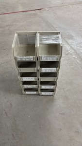 Lot of 10 Small Tan Stackable Storage Bins