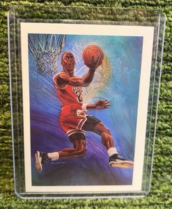1990-1991 NBA Hoops - Art Card Team Checklist #358 Michael Jordan Chicago Bulls