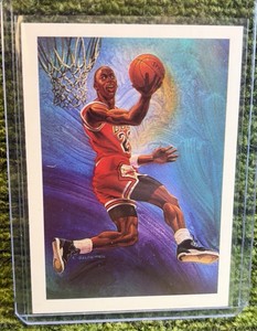 1990-91 NBA Hoops - Art Card Team Checklist #358 Michael Jordan
