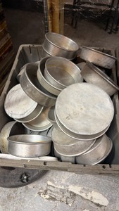 tote of assorted pans