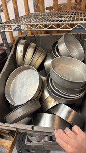 tote of assorted pans