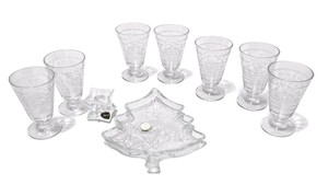 6 Clear Pedestal Glasses  Christmas Tree Candy Dish  24% Lead Crystal Candle Holder Lot