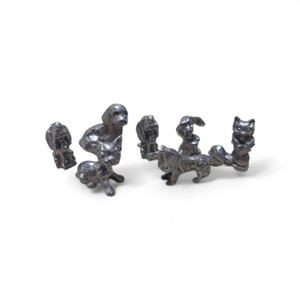 7 Pc Silver Tone Animal Figurine Lot Dogs Cats Pig Mini Metal Collectibles Set