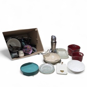 Mixed Kitchen and Home Decor Lot - Drink Mixer  Malt Maker, Bowls, Glass Dishes and More