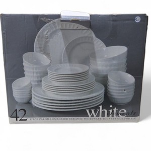 42 Piece White Elements Paloma Embossed Ceramic Dinnerware Set