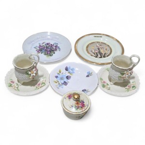 Mixed Floral China Lot - Cups, Saucers, Plates and Small Covered Dish