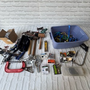 Misc tools, hammers, clamps, screws
