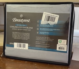 Beautyrest Cooling Cotton Blend 4-Piece Queen Sheet Set, 600 Thread Cotton Blue Color, BR20-1003