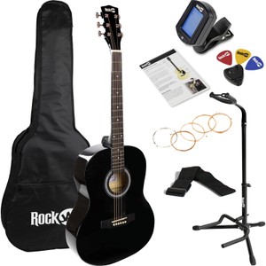 RockJam Full-Sized Acoustic Guitar Kit (Black) Great for Beginners