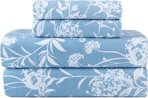 King  Pointehaven 180 GSM Brushed Cotton Sheets  Misty Breeze Printed Flannel  Deep Pocket  4 pc Sheet Set