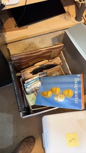 box of tapes and records. vintage music collectibles