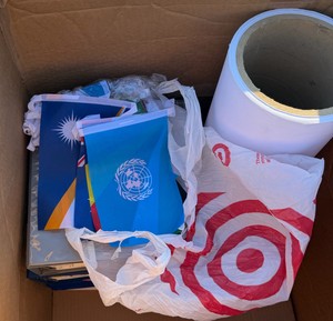 curriculum, art paper, and various flags