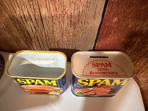 50th Anniversary Coin Bank Unopened& Vintage SPAM Advertising Tin