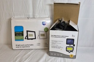 LED Flood Light and Solar Motion Sensor Light  Outdoor Lighting Units