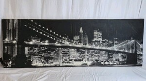 Black and White Cityscape Canvas Wall Art  Bridge Skyline Print