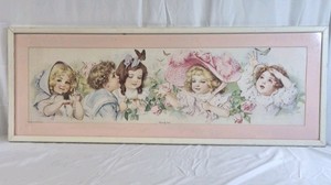 Vintage Framed Children Illustration Print  Victorian Style Pastel Artwork
