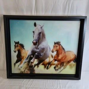Framed Running Horses Wall Art  Western Style Animal Print