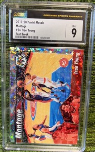 Trae Young 2019-20 Panini Mosaic 24 Silver Fast Break Prizm 2nd Year CSG 9 Mint