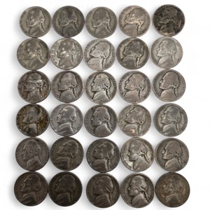 30 WWII Silver War Nickels - Verified 35% Silver Jefferson Nickels - P D S Mint Marks - 1.6878 Troy Oz ASW