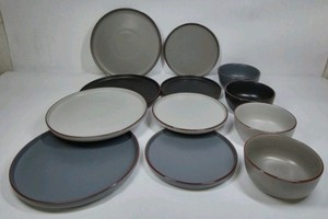 Famiware Dinnerware Set Plates Bowls Gray Modern Dish Set