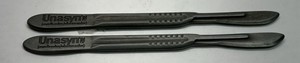Vintage Unasyn Pharmaceutical Scalpel Metal Pair Advertising