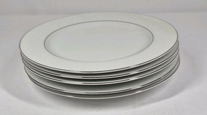 White Porcelain Dinner Plates Platinum Rim Classic Tableware Set