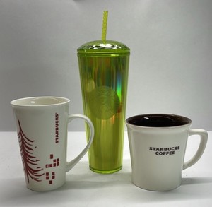 Starbucks Coffee Mug and Tumbler Set Holiday Ceramic Cup Green Plastic Tumbler