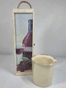 Pier 1 Imports Ceramic Pitcher Italy Cream Glaze Jug Decorative Wine Bottle Wood Box Cabinet