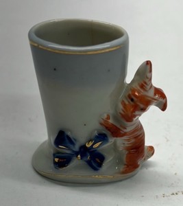 Vintage Ceramic Dog Toothpick Holder Figural Puppy Floral Small Tabletop Holder