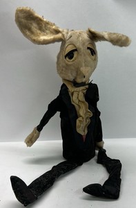 1940s Vintage Rabbit Bottle Cover Doll Cloth Figural Topper Long Ears Suit