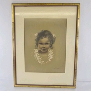 V Von Plesel 1971 Child Portrait Drawing Framed Vintage Signed Artwork