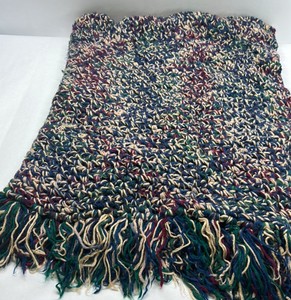 Handmade Crochet Afghan Throw Blanket Multicolor Speckled Fringe Knit