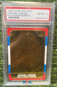 1998 Fleer Michael Jordan 23kt Gold Rookie Red & Blue Border PSA 8 NM-Mint Bulls