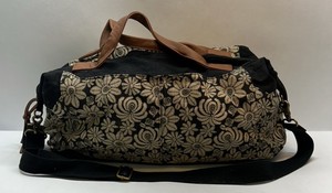 Mossimo Supply Co Floral Duffel Bag Black Tan Canvas Weekender Shoulder Strap