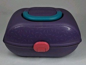 Plastic Lunch Box Case Purple Teal Pink Latch Handle Storage Carrier