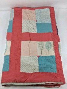 Patchwork Quilt Blanket Pink Blue Floral Cotton Throw