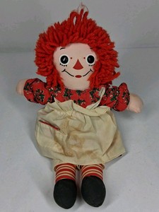 Vintage Raggedy Ann Doll Red Yarn Hair I Love You Heart Dress