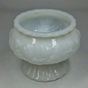 Milk Glass Pedestal Planter Bowl Grape Pattern White Decorative Pot