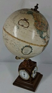 Replogle World Classic Globe Barometer Desk Clock Wood Base Vintage Style