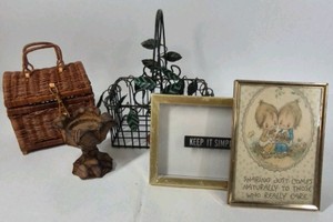 Home Decor Lot Wicker Basket Birdcage Frame Wall Art Figurine Mixed Decor Set