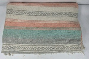 Woven Throw Blanket Southwest Style Fringe Edge Multicolor Striped Textile