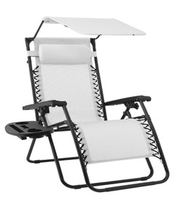 New Folding Zero Gravity Recliner Patio Lounge Chair w/ Canopy, Side Tray