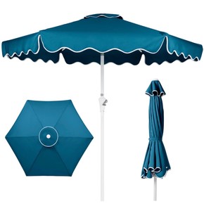 New 7.5ft Patio Market Umbrella,Wavy Trim, UV-Fade-Resistant, Crank & Tilt