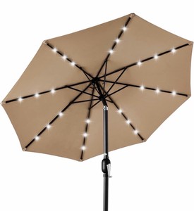 New 10ft Solar Polyester LED Lighted Patio Umbrella wTilt Adjustment and UV-Resistant Fabric