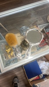 antique brush and mirror set marked German silver
