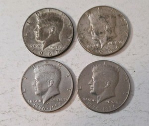 1966 and 1967 Kennedy Silver Half Dollars.  2 Bicentennial Kennedy Half Dollars.