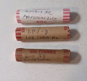 3 Rolls - 2009 Bicentennial Series Lincoln Cents (2009-D-BU-LogCabin);(2009-S-BU-Professional Life); (2009-S-BU-Bicentennial) - UNC.