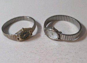 Vintage Willow Bay Womens Classy Wristwatch Featuring a Metal Expansion Band and Womens Quartz Silver Toned Analog Watch with Stretch Band- Both Working