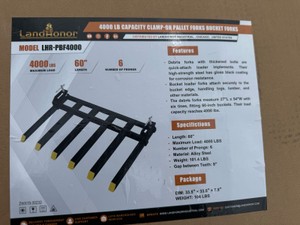 4000Lb Capacity Clampa-On Pallet Forks Bucket Forks  LandHonor  2026  Unused  LHR-PBF4000