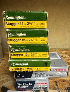 12 Gauge Ammo Slugger 30 Shotgun Shells Remington and Federal Hollow Point Misc Shot Size
